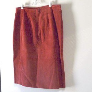 Clio brick red deep rose suede leather midi skirt size 14
